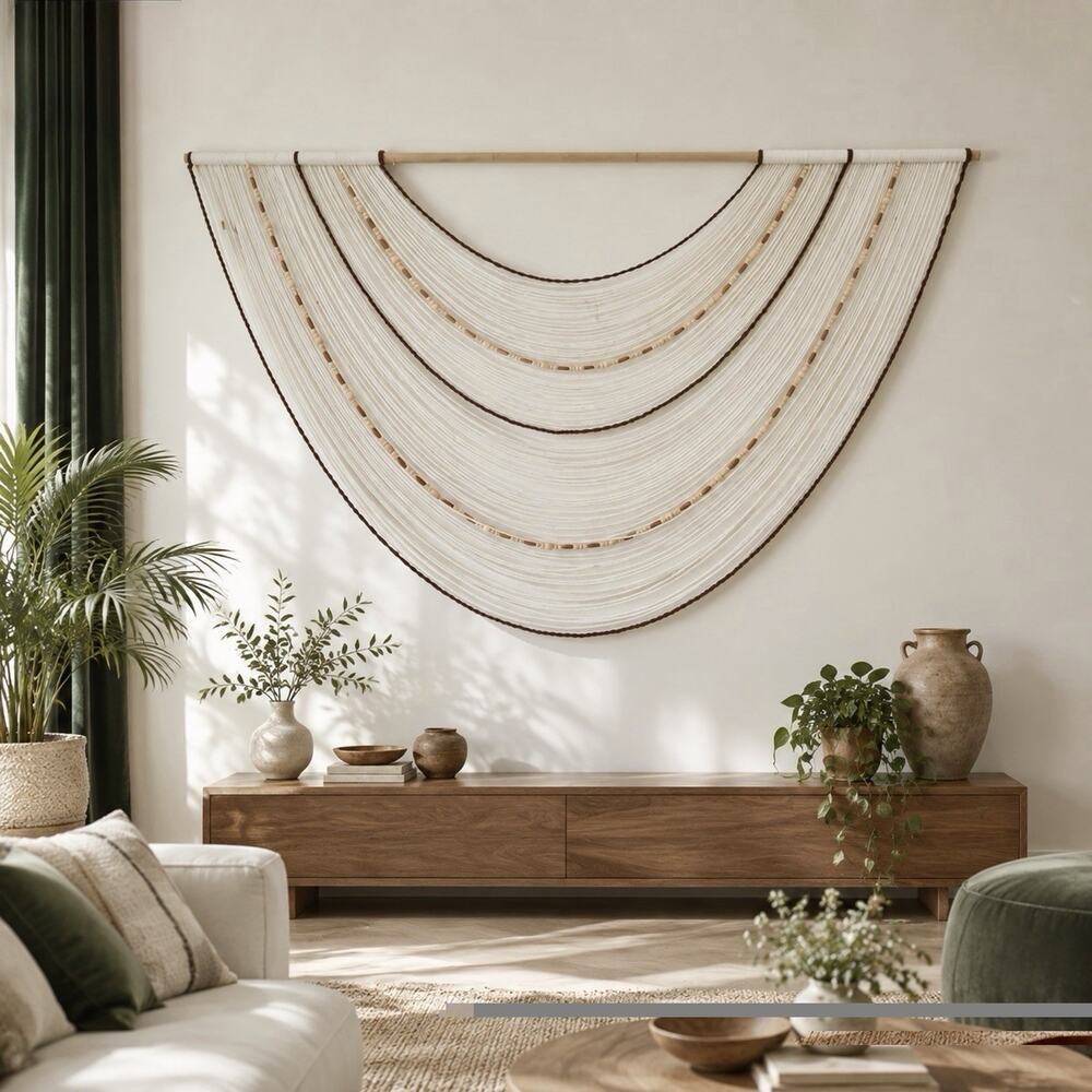 NEW Anthropologie Boho Tapestry Macrame Woven Swoop Beaded Wall Hanging 57 x 35
